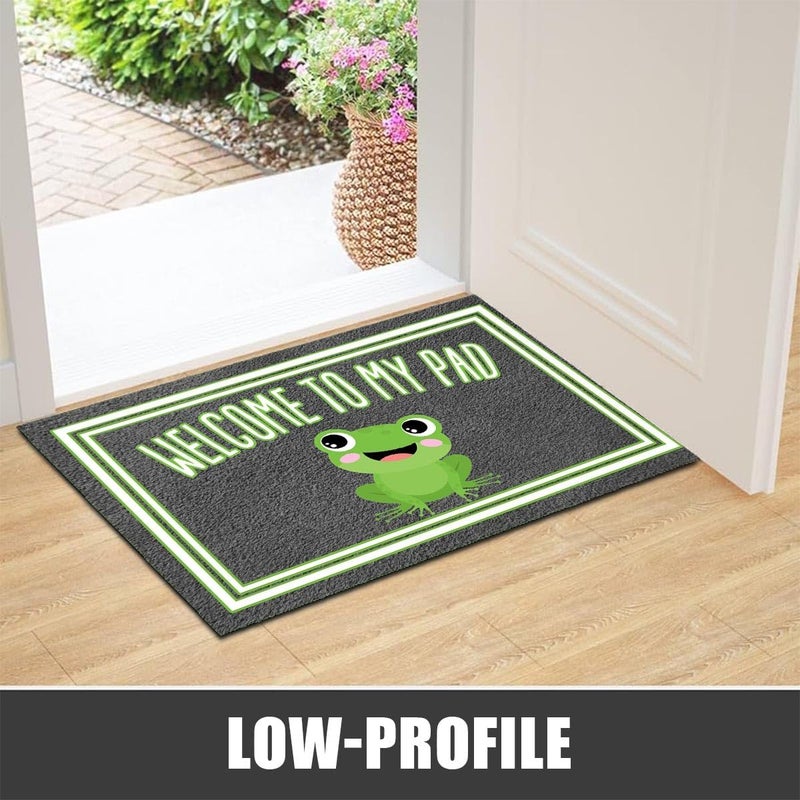 MELODADDY Funny Welcome Mat with Rubber Back 30"(L) x 18"(W)Welcome To My Pad Cute Frog Funny Doormat for Entrance Way Indoor Decor Mats for Front Porch Mat No Slip House Warming Gift Novelty Gift Frog - Image 3